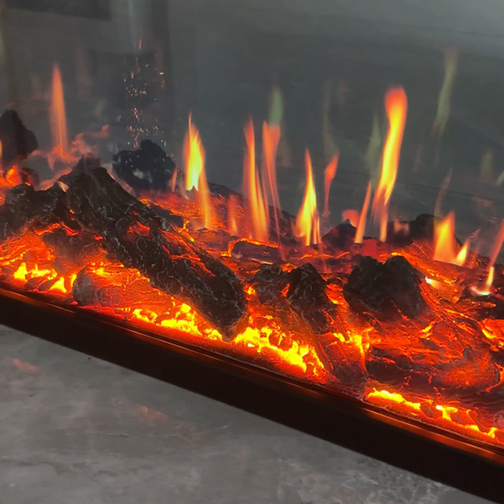 180CM 4K Home Projection Fireplace — Multi-Scene Flame Modes, Sync Crackle, Remote & Voice Control, Brightness/Speed Adj, No Smoke