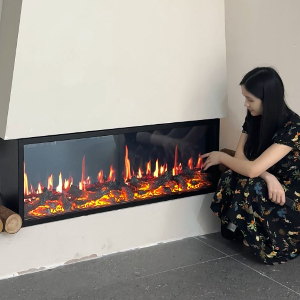 150CM 4K Virtual Fireplace — Realistic Digital Flames, Wood Crackle Sync, Brightness & Speed Adj, Remote & Voice Control, Smoke-Free